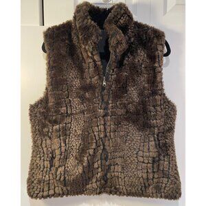 Vtg‎ Fuda Studio Womens Brown Faux Fur Zip Up Vest Size S 90s Glam Luxe Mob Wife